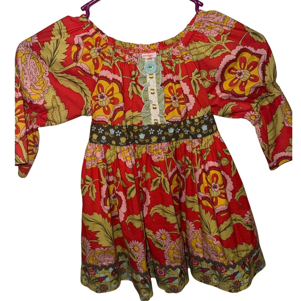 Matilda Jane Serendipity Girls Floral Dress Red Yellow Boho Ruffle Size 6